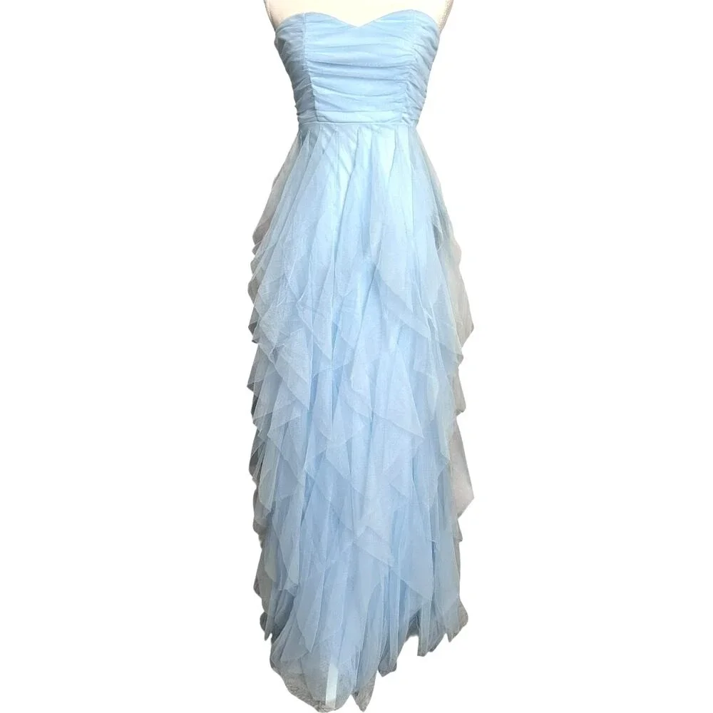 LULUS Blue Strapless Tulle Tiered Maxi Dress‎ Formal Prom S NWT - Picture 2 of 9
